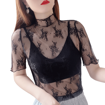 打底衫女短袖上衣内搭小衫蕾丝
