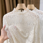 网纱打底衫 刺绣薄款 镂空上衣女 女春秋新款 半高领蕾丝毛衣内搭小衫