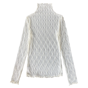 高领黑色加绒蕾丝打底衫女高级感2025秋冬新款木耳边毛衣内搭纱衣