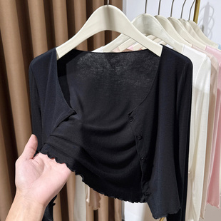 披肩短款 夏季 配吊带裙小外搭防晒小坎肩 女新款 黑色莫代尔冰丝开衫