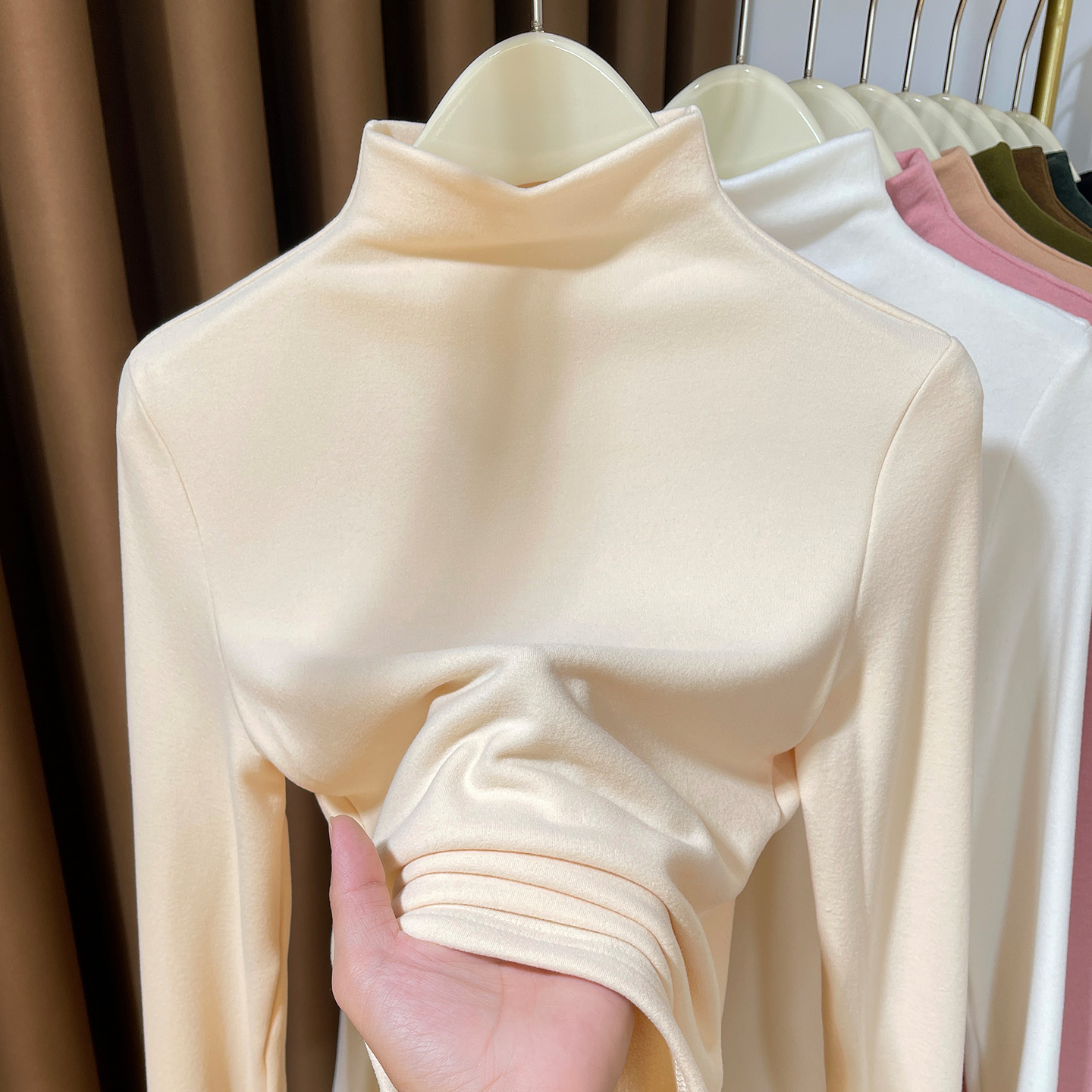 秋冬高端双面磨毛加厚打底衫女2025新款半高领德绒长袖内搭小衫潮