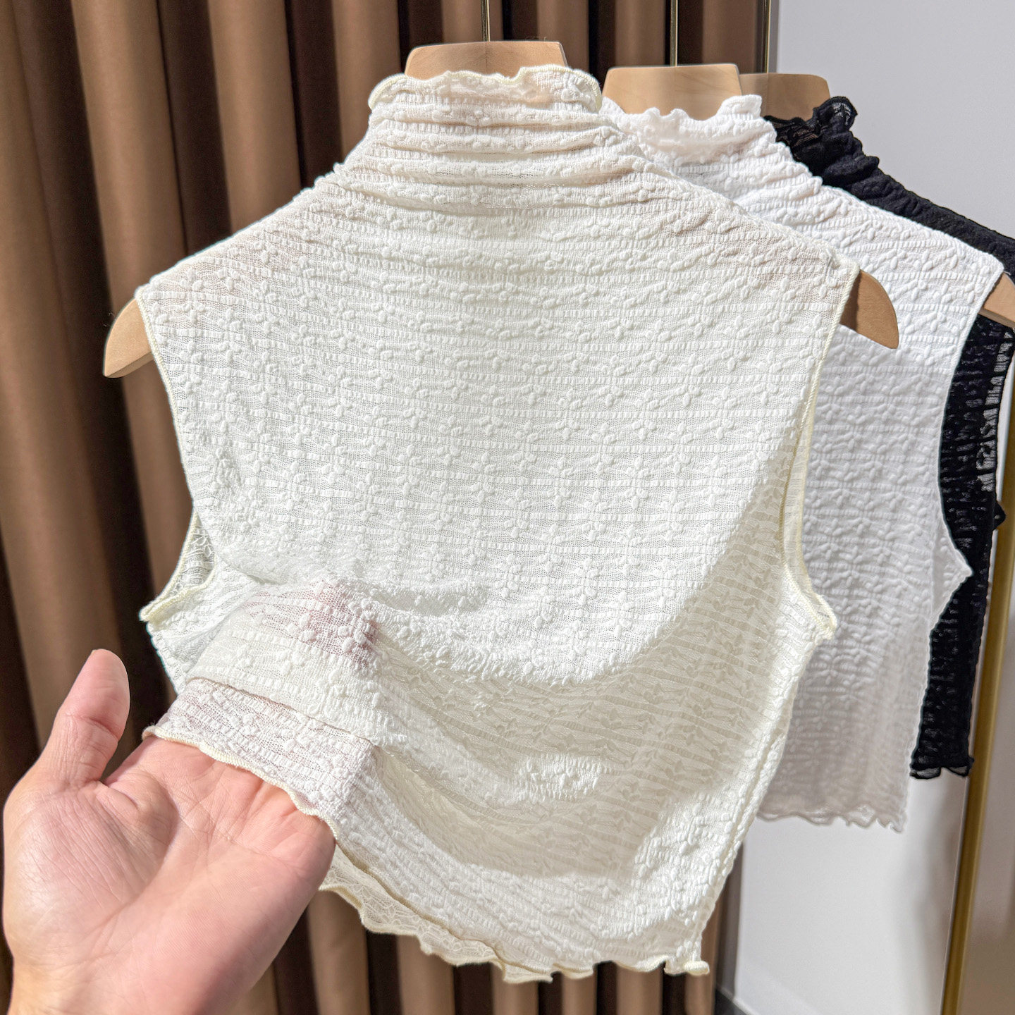 秋冬高领蕾丝假领子女百搭假领2025新款木耳边网纱背心上衣打底衫