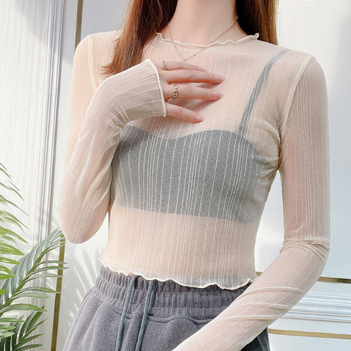 温娴圆领通勤长袖蕾丝衫打底衫