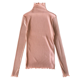 黑色高领网纱打底衫女长袖2025新款木耳边亮丝薄款蕾丝内搭小衫女