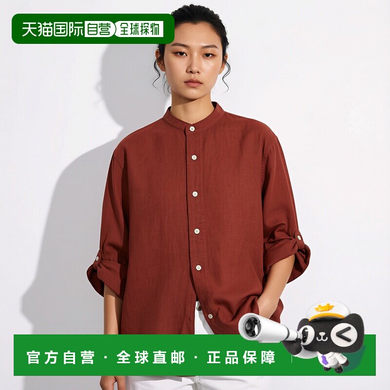 日本直邮Zara立领亚麻棉衬衫长袖