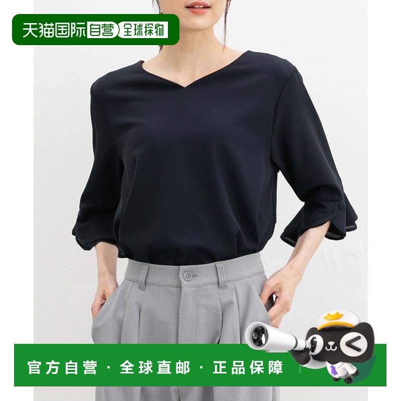 日本直邮Honeys 6分袖心形领口纯色弹力乔其纱女士衬衫 [HN6029EW,女装/女士精品,衬衫,淘宝优惠券,粉丝福利购,淘宝优惠卷