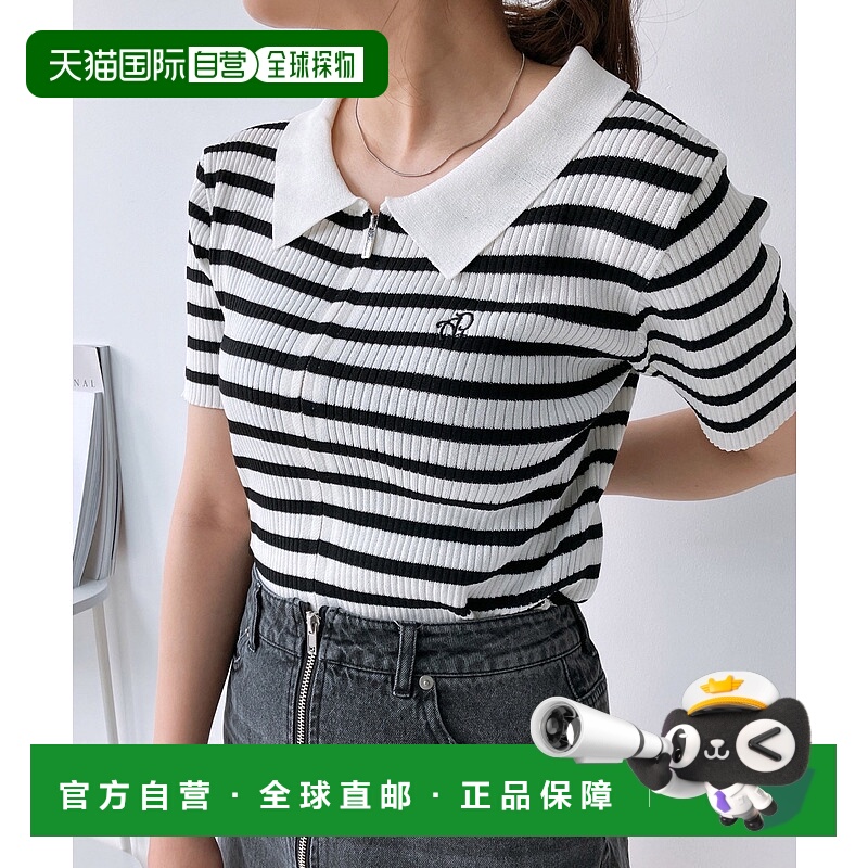 1h可退 日本直邮AS KNOW AS plus女士刺绣LOGO双拉链领半袖针织开