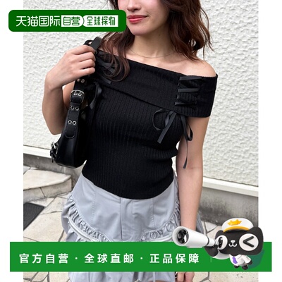 日本直邮SPIRALGIRL 女士露肩蝴蝶结亮面针织上衣【付后1h可退】