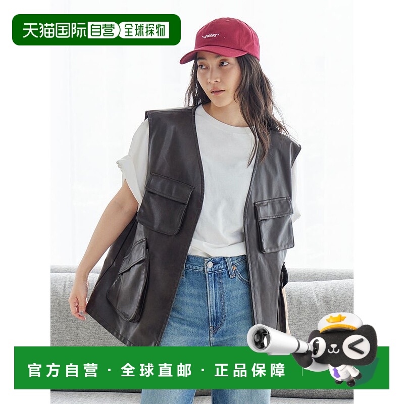 1h可退 日本直邮Ungrid 女装 仿皮背心 宽松V领 大口袋设计 11254