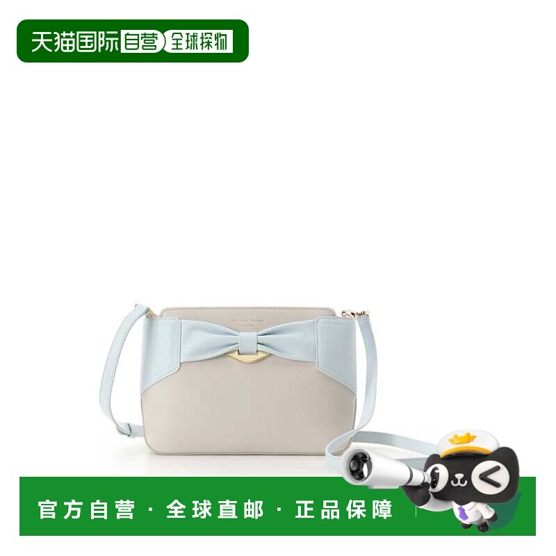 日本直邮双色丝带图案 拼接皮革单肩包 (浅蓝色)斜挎包女包