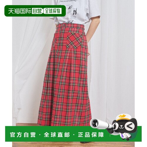 日本直邮fig London 女装 红格纹棉麻A字裙 7001SK001262