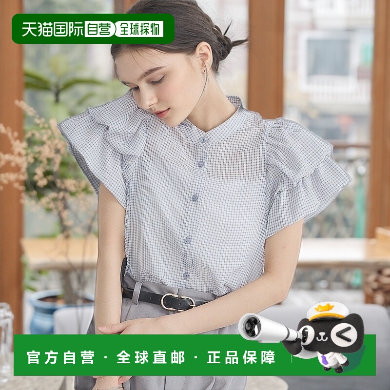 日本直邮1h可退 earth music&ecology女装立体袖型格纹衬衫 01000