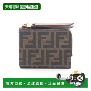 日本直邮中古Fendi芬迪女S级99新Bi wallet双折钱包帆布短钱 fold
