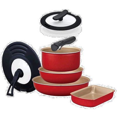 【日本直邮】evercook 平底锅8件套/脱柄式 IH对应 1年保证 红EIS