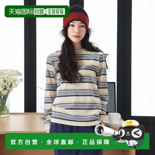 女装 宽松长袖 T恤 1h可退 纯棉刺绣条纹衫 BOY 薄款 日本直邮BEAMS