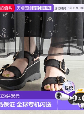 日本直邮RANDA 珍珠扣楔跟运动凉鞋 厚底 黑色 RA041BW016129