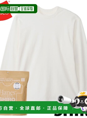 日本直邮Hanes 白色 SHIRO 白 圆领长袖 T 恤 长袖 HM4-A201 男士