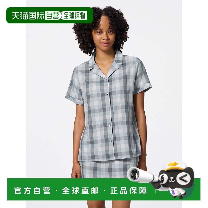 日潮跑腿GU极优 格纹睡衣短袖短裤+E 04 GRAY WOMEN XS 356397