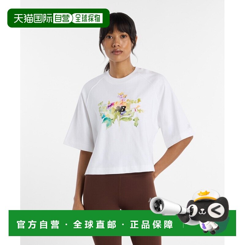 日本直邮New Balance 女装 水彩印花宽松短款棉质T恤 WT61371RBK,