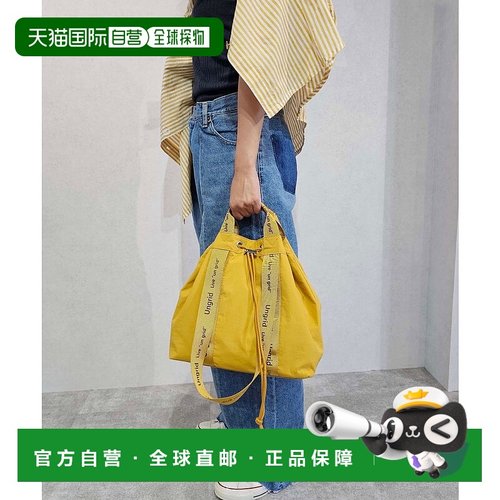 日本直邮Ungrid 防水轻量软尼龙logo胶带皮革手柄2WAY抽绳托特包