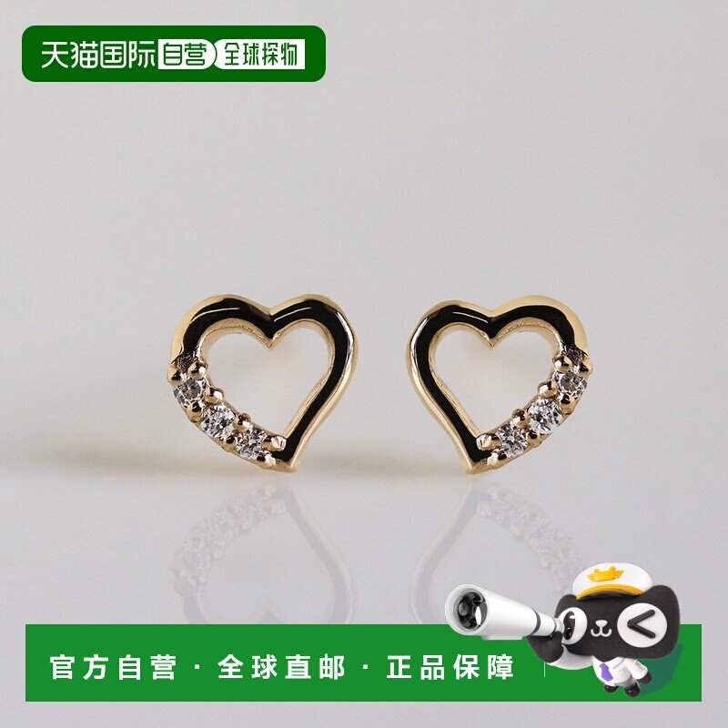 1h可退 日本直邮cui-cui 女装 心形10K金钻石耳钉 三石设计小巧精