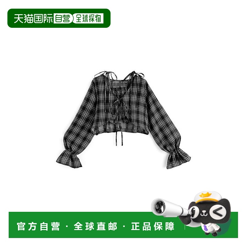 日本直邮日潮 GRL蝴蝶结吊带背心x上衣格子套装tg890