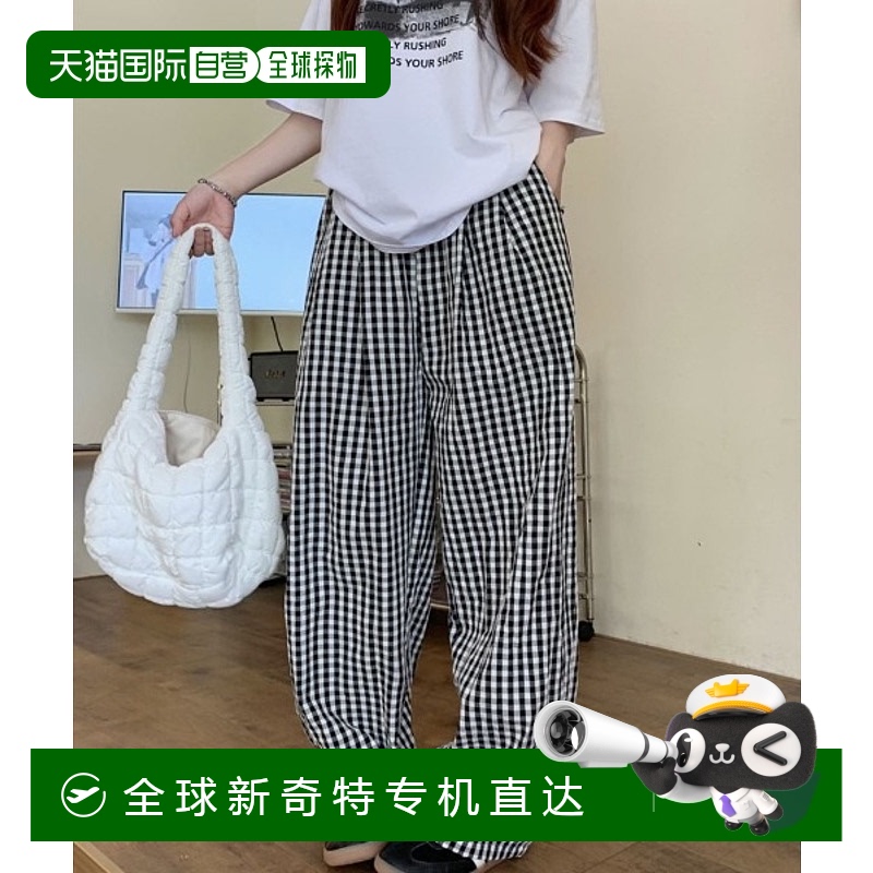 1h可退 日本直邮WEGO 女士格纹宽松直筒裤 DF25SM04L0019新款