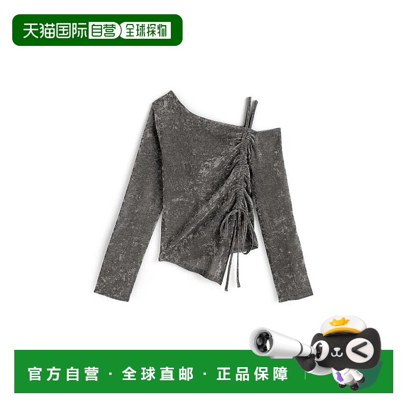 日本直邮日潮 GRL 植绒网纱单肩抽绳上衣 fo2256 韩系早秋穿搭