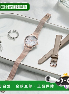 日本直邮西铁城 Wicca 女士腕表KP6-065-21不锈钢表带玫瑰金白色
