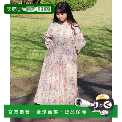 日本直邮l'atelier du savon 女装 棉 花卉拼贴图腾 收腰褶饰连衣