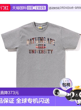 1h可退 日本直邮A BATHING APE 男女同款 BAPE CHECK 大学标志短T