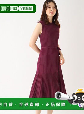 自营｜Index女士连衣裙深红色褶皱设计无袖百褶纯色显瘦服饰羊毛