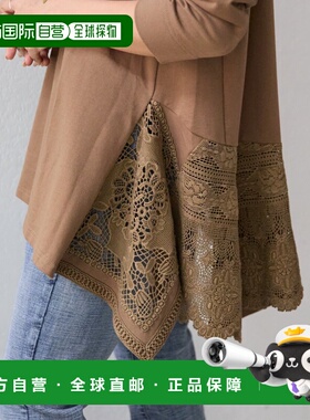 1h可退 日本直邮BEARDSLEY 女装 全棉方领蕾丝长款T恤 后背宽幅蕾