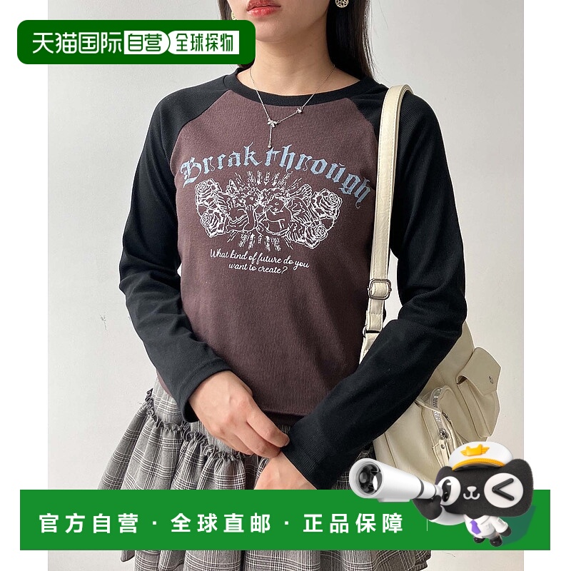 1h可退 日本直邮AS KNOW AS plus 女装 宽松配色落肩 天使印花圆T