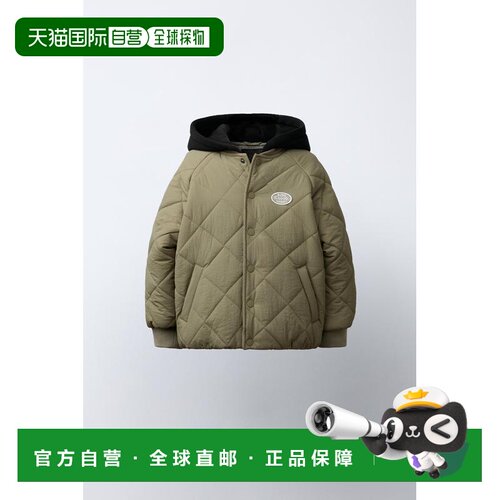 日本直邮Zara Contrast Hooded Puff Jacket 对比色连帽蓬松夹克