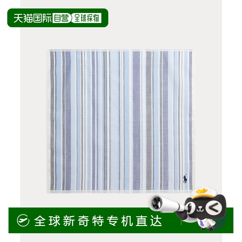 1h可退 日本直邮Polo Ralph Lauren男士棉麻条纹方巾 Polo刺绣细