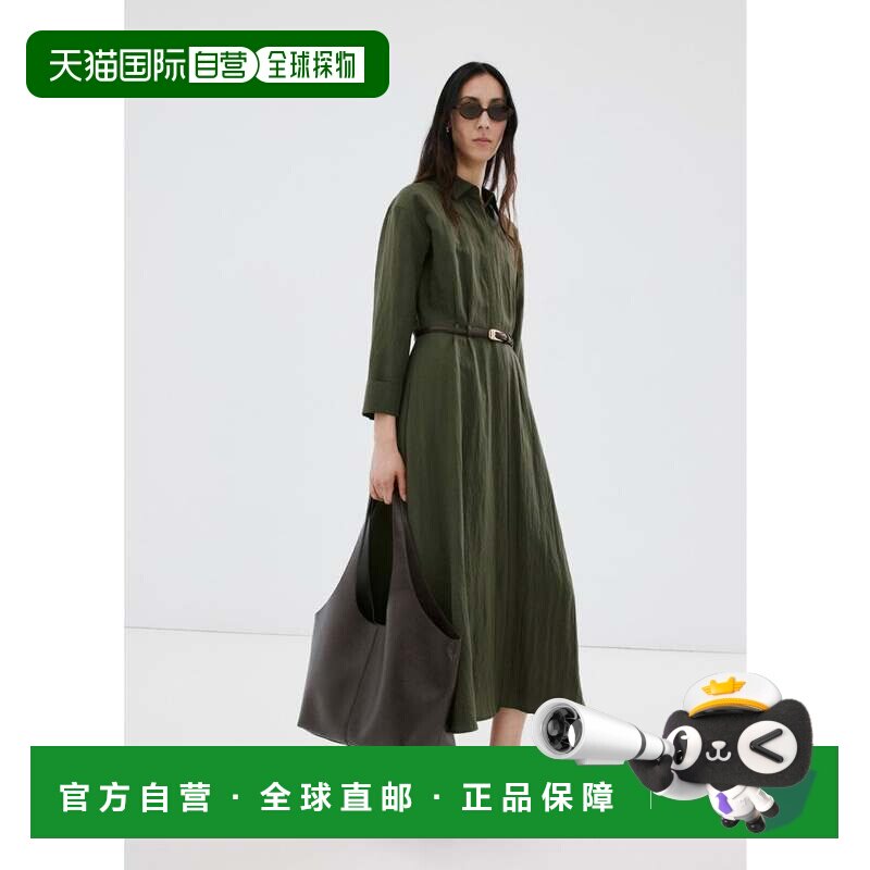 日本直邮MANGO 连衣裙 卡其色女装衬衫裙