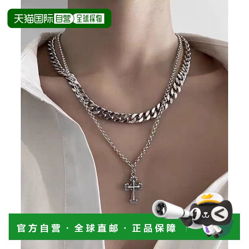 1h可退 日本直邮MASHIRO 男女款双层十字吊坠项链 AC25149配饰