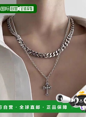 1h可退 日本直邮MASHIRO 男女款双层十字吊坠项链 AC25149配饰