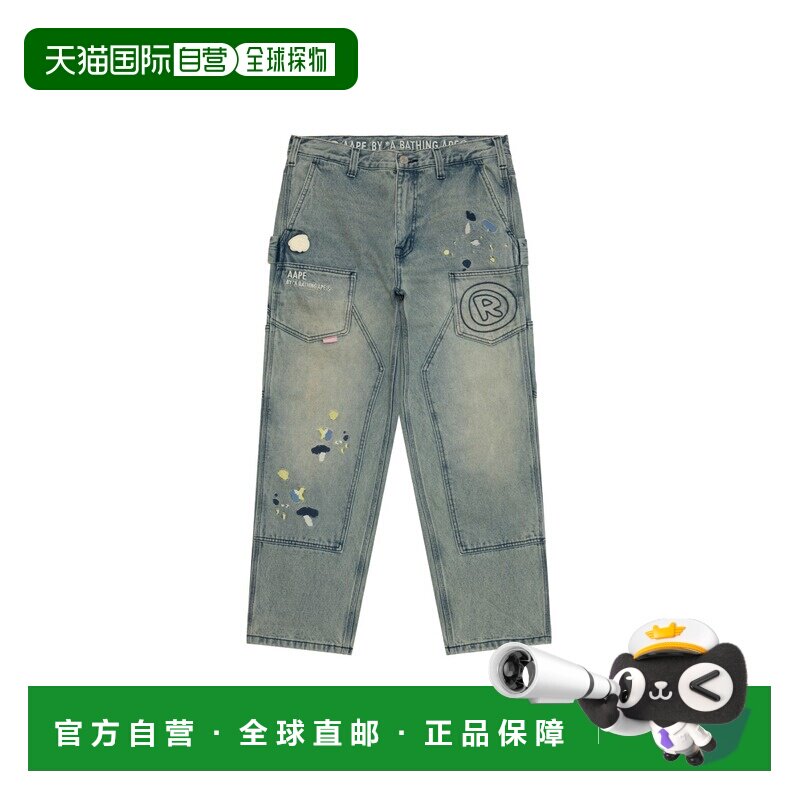 日本直邮AAPE 男士 做旧涂鸦牛仔裤 AAPPTMD654XXR【付后1h可退】