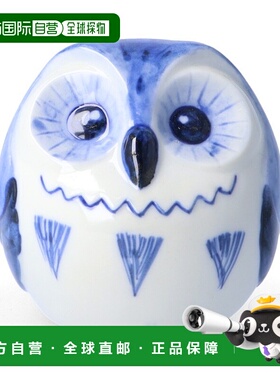 日本直邮九谷烧 2.2 号猫头鹰 青花瓷 淡蓝色 装饰品 吉祥物 猫头