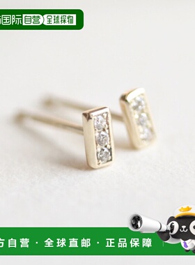 1h可退 日本直邮cui-cui K10YG 黄金 三石直线钻石耳钉 0.02ct 小