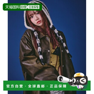 日本直邮GALFY 男女同款 仿皮教练夹克 耳钉元素设计 vintage做旧