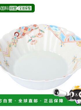 日本直邮九谷烧5号菊花碗 淡蓝色方缘 银州窑 15cm 碗碟深盘沙拉