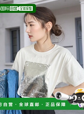 1h可退 日本直邮moment+女士复古金属箔印花短袖T恤 mt07175女装