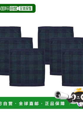 【日本直邮】MUJI 蓬松绒毛手巾 (图案) 绿色格子 6件套 34 x 35c