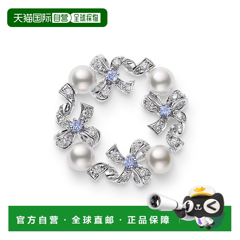 日潮跑腿MIKIMOTO御木本 女款丝带花环胸针 白金珍珠白 2.7cm PB-