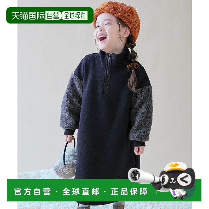 1h可退 日本直邮devirock 儿童秋冬长袖连衣裙 半拉链设计 起毛内