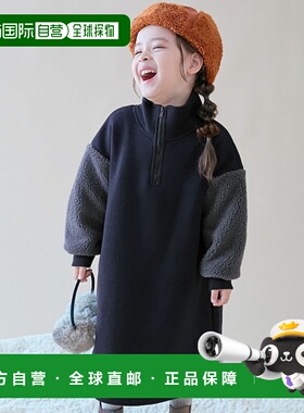 1h可退 日本直邮devirock 儿童秋冬长袖连衣裙 半拉链设计 起毛内