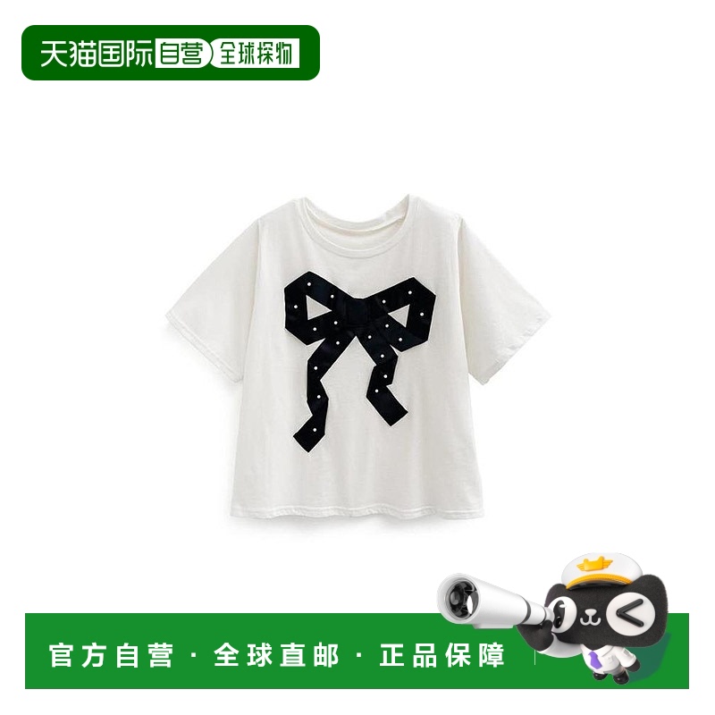 日本直邮日潮 GRL 珍珠蝴蝶结图案T恤 dh1301宽松短袖